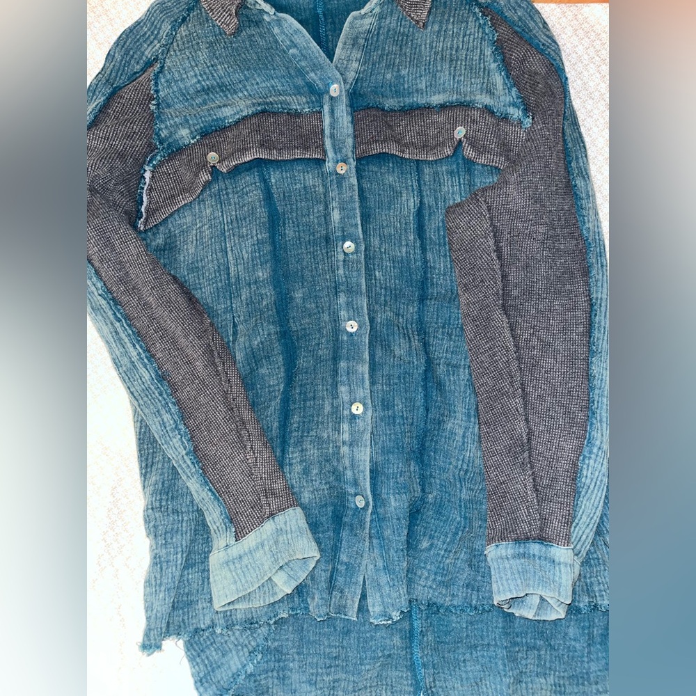 Sewn + Seen Mineral Wash Cotton  Button-Up  sz M - Picture 6 of 10